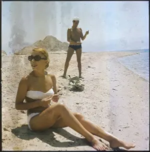 Beach Scene Print of Young Couple