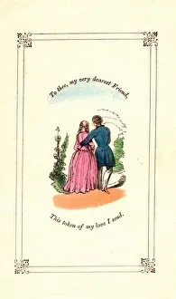 Couple in a garden on a Valentine card Couple in a garden on a Valentine card