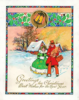 Couple in the snow on a Christmas and New Year card Couple in the snow on a Christmas and New Year card