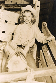 Cowgirl on horse in stall, Rodeo and Circus Cowgirl on horse in stall, Rodeo and Circus