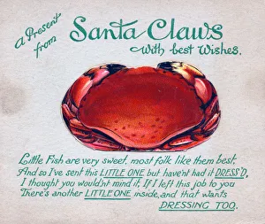 Crab with comic verse on a Christmas card Crab with comic verse on a Christmas card