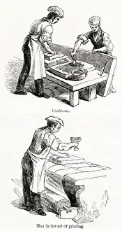 Craftsmen at floor cloth factory, Knightsbridge, SW London Craftsmen at floor cloth factory, Knightsbridge, SW London