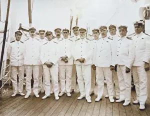 Print of the RMS Olympic crew in dress uniform