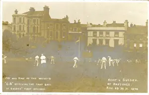 C B Fry and Vine at the Wickets, Kent v Sussex Print 1904