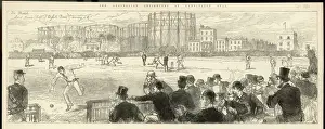 Prints of Lord Harris saving a 4 for the home side during their Test against the Australians at the Oval. England won by 5 wickets Sport Prints: Print of Cricket at the Oval, Lord Harris saving a 4 for England