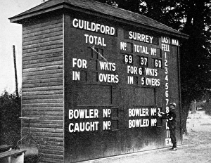 Cricket Scoreboard at Guildford, Surrey, 1938 Cricket Scoreboard at Guildford, Surrey, 1938