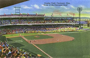 Baseball Stadium Prints: Crosley Field Print, Cincinnati Reds Home circa 1940s