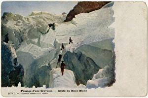 Crossing a Crevasse - Climbing Mont Blanc, France Crossing a Crevasse - Climbing Mont Blanc, France