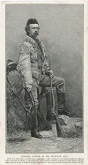 Prints of George A Custer American soldier, wearing the buckskin suit he was wearing when he made his last stand Battle At Little Bighorn Prints: George A Custer in Buckskin Suit Print
