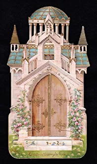 Cutout Christmas card in the shape of a church Cutout Christmas card in the shape of a church