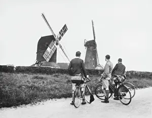 Cycling Prints: Cyclists & Windmills Print, Outwood, Surrey