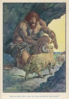 Print of Odysseus escaping Polyphemus cave