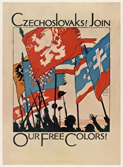 Prints of Recruiting poster for Czechs in the United States: Czechoslovaks! Join our Free Colors Propaganda Poster Prints: Czechoslovakia Recruiting Print