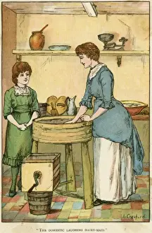 Britain Farming History Prints: Dairymaid at Work