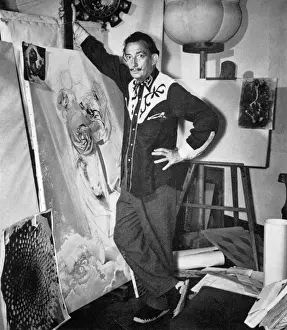 Surrealism Prints: Salvador Dali in Studio with Enlarged Sea-Urchin Print, 1958