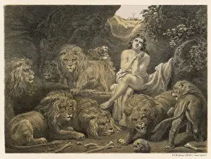 Daniel in the Den Print: A Man Surrounded by Fierce Lions