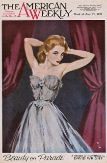 David Wright woman in pale blue evening dress David Wright woman in pale blue evening dress