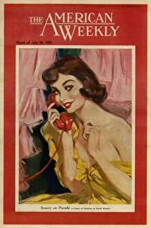 David Wright woman with red telephone David Wright woman with red telephone