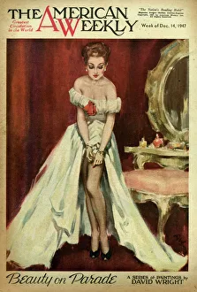 David Wright woman in white evening dress David Wright woman in white evening dress