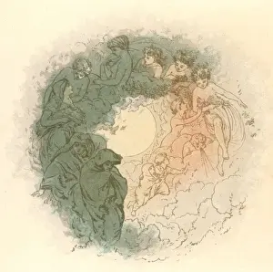 Day and Night Print: Allegorical Engraving of Opposing Spheres