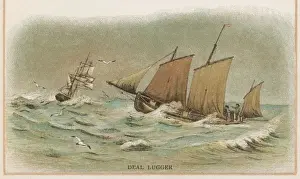 Prints of Lugger of Deal, Kent Deal Prints: Deal Lugger Print, a watercolour of a traditional sailing vessel