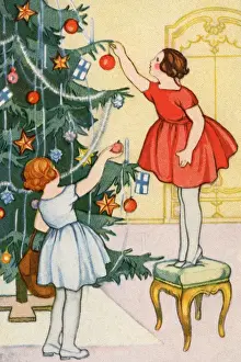 Traditional Christmas Tree Decorations Prints: Decorating the Christmas tree