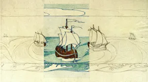 Design for Frieze (Wallpaper) with sailing ships Design for Frieze (Wallpaper) with sailing ships