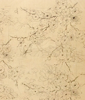 Design for Textile or Wallpaper with bird and flowers Design for Textile or Wallpaper with bird and flowers