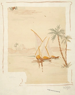 Design for Wallpaper with boats and trees Design for Wallpaper with boats and trees