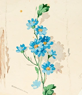 Design for Wallpaper with bright blue flowers Design for Wallpaper with bright blue flowers