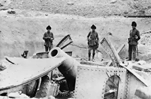 World War 1 History Prints: Destroyed German howitzer