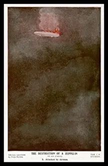 WWI Aerial Combat Prints: Destruction of Zeppelin