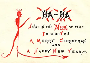 Devil with comic verse on a Christmas and New Year card Devil with comic verse on a Christmas and New Year card