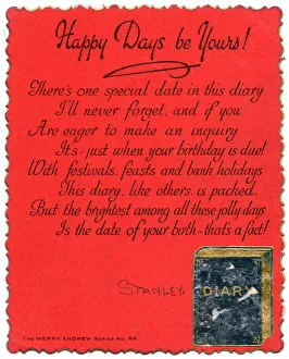 Diary with comic verse on a birthday card Diary with comic verse on a birthday card