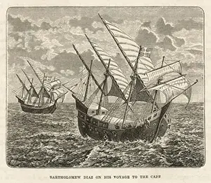 Prints of Bartholomew Diaz, Portuguese navigator, sails to the Cape Soricidae Prints: Cape of Good Hope Print by Bartholomew Diaz