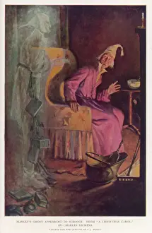 Charles Dickens Prints: Print of Scrooge Visited by Jacob Marley's Ghost