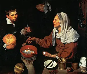Prints of Diego Velazquez (1599-1660). Spanish Baroque painter. The Old Woman Cooking Eggs, 1618. Oil on canvas. National Gallery of Scotland, Edinburgh Scotland Prints: Diego Velazquez Print - The Old Woman Cooking Eggs, 1618