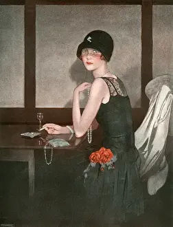 1920s Woman Smoking at a Table Print, 1928