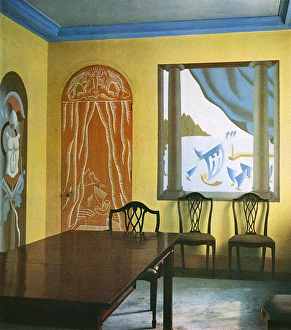 Dining room with wall decorations by John Armstrong Dining room with wall decorations by John Armstrong