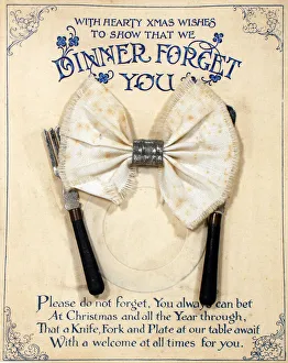 Dinner setting with comic verse on a Christmas card Dinner setting with comic verse on a Christmas card