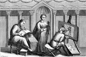 Historical Botanical Prints: Dioscorides receives a mandrake root from Euresis
