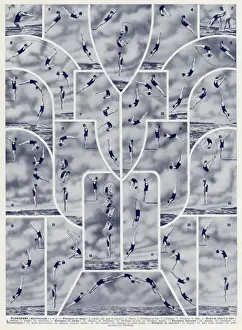 Larousse Prints: Diving Natation Print, Larousse Encyclopedia, 1930