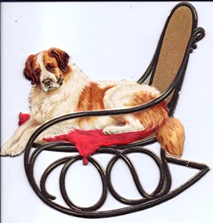Dog on a rocking chair on a cutout movable greetings card Dog on a rocking chair on a cutout movable greetings card