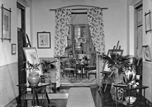 Domestic interior with beaded curtain Domestic interior with beaded curtain