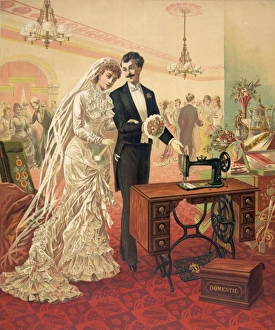 Domestic sewing machine. Bride and groom Domestic sewing machine. Bride and groom