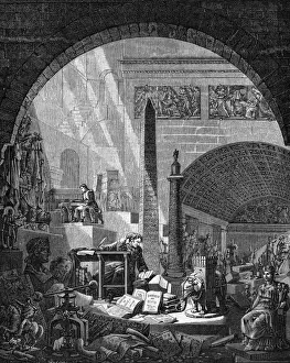 Dominique Denon Print - French Archeologist Amid Antiquities