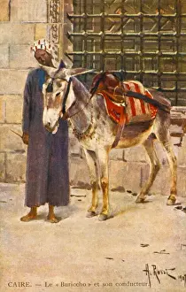 Historical Egyptian Artwork Prints: Donkey and his owner - Cairo, Egypt