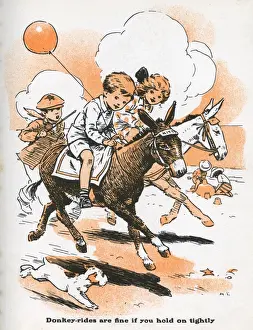 Seaside Holiday Donkey Ride Print, c.1920