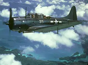 Prints of Douglas SBD-5 Dauntless -the stalwart US Navy carrier -going dive bomber served throughout the Pacific War, sinking most of Japans aircraft carriers Airplanes And Aviation Prints: Mary Evans Prints Online - Douglas SBD-5 Dauntless Print
