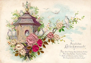 Doves and flowers on a German greetings card Doves and flowers on a German greetings card